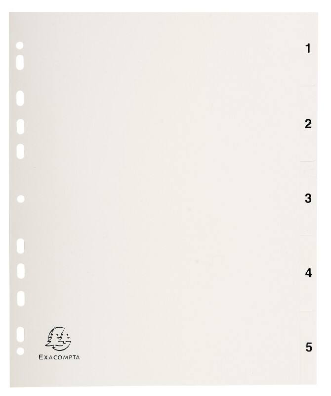 Exacompta 1 to 5 Numerical Dividers 100% Recycled A4 Grey 5 Part PP (Polypropylene) 11 Holes 1705E