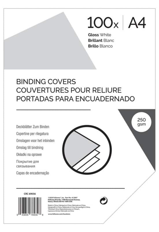 Binding Cover A4 250 gsm 285 microns Plastic White Pack of 100