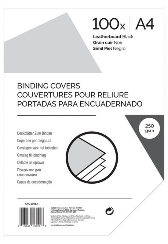 Binding Cover A4 250 gsm Leather Black Pack of 100