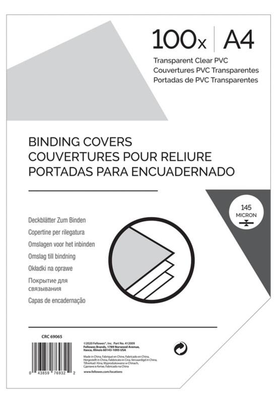 Binding Cover A4 145 microns PVC (Polyvinyl Chloride) Transparent Pack of 100