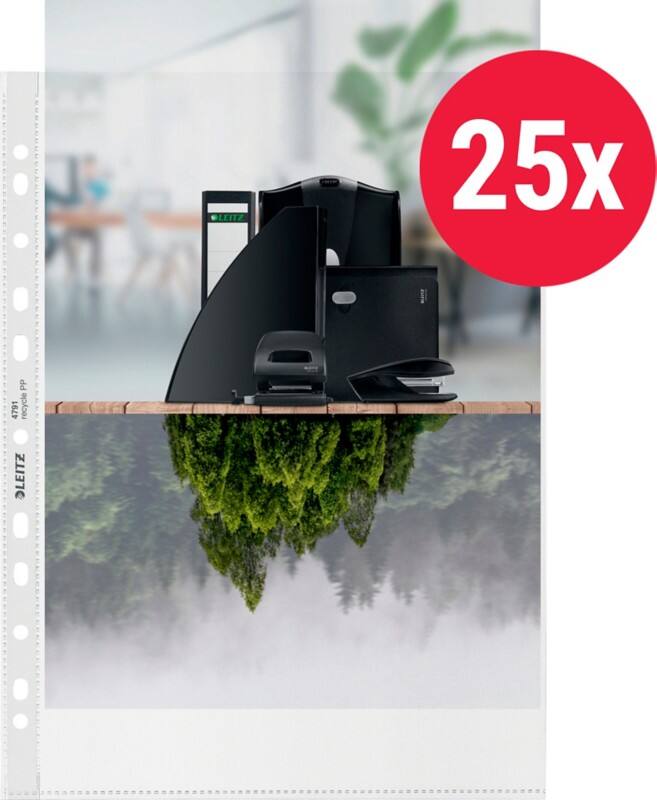 Leitz Punched Pockets 90% Recycled A4 Orange Peel Transparent 100 microns PP (Polypropylene) Top Opening 11 Holes Pack of 25