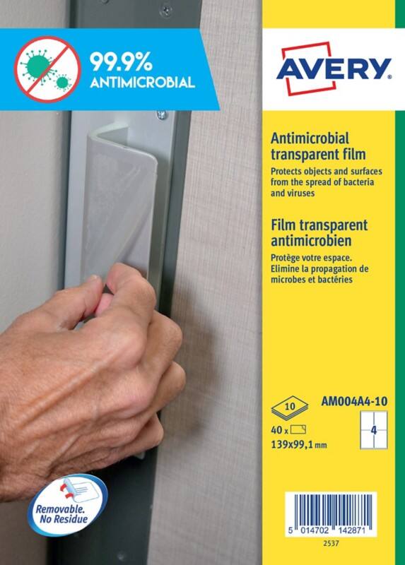 Avery Antimicrobial Surface Film Removable Self-Adhesive 199.6 x 289.1mm Clear 10 Sheets of 1 Label