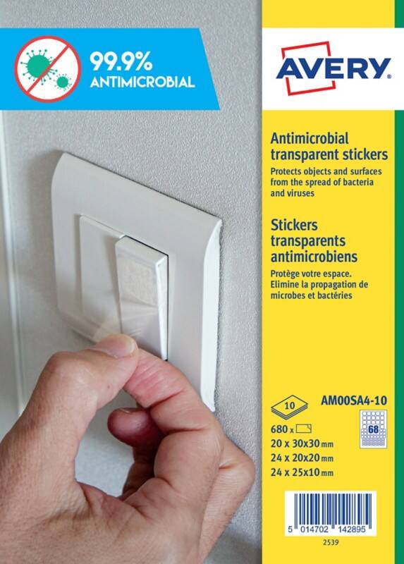 Avery Antimicrobial Surface Stickers Permanent Self-Adhesive 3mm x 3mm, 2mm x 2mm, 2mm x 1.5mm Clear 680 Labels