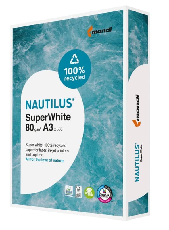 Nautilus SuperWhite A3 Printer Paper 80 gsm Smooth White 500 Sheets