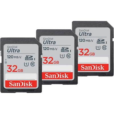 SanDisk Ultra Memory Card 32 GB SDHC UHS-I Class 10 Pack of 3