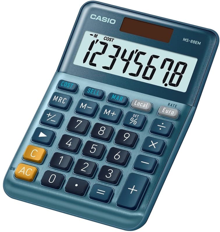 Casio MS-88EM Desktop Calculator 8 Digit LCD Display Blue