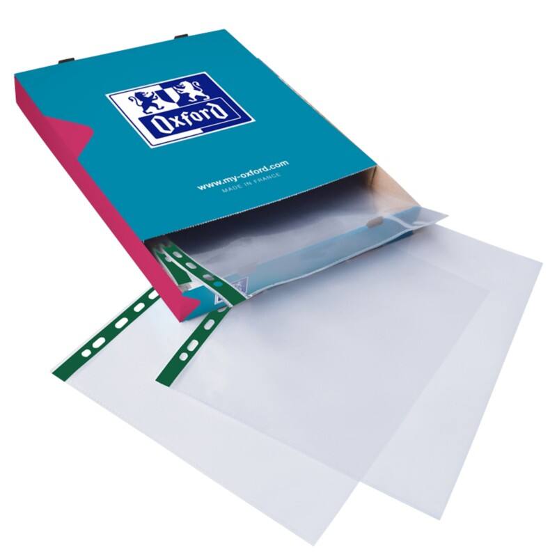OXFORD Punched Pockets  A4 Clear Transparent 55 microns PP (Polypropylene) 11 Holes Pack of 100