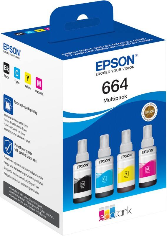 Epson 664 Original Ink Refill C13T664640 Black, Cyan, Magenta, Yellow Multipack Pack of 4