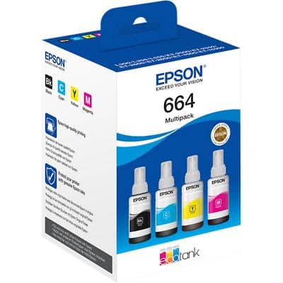 Epson 664 Original Ink Refill C13T664640 Black, Cyan, Magenta, Yellow Multipack Pack of 4