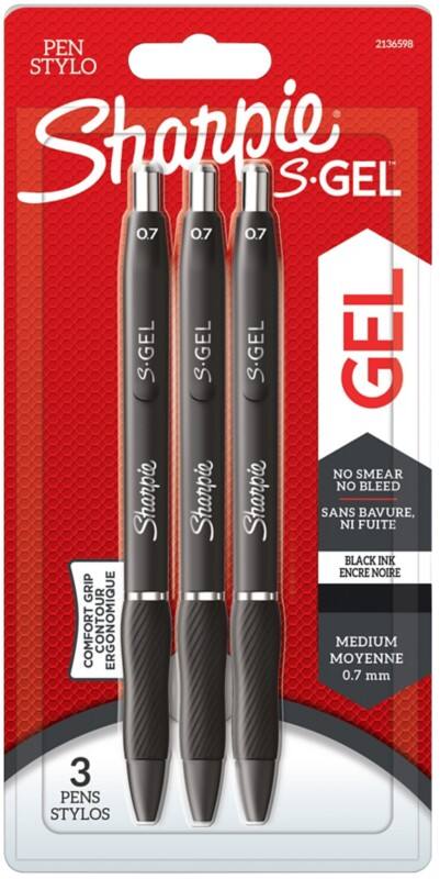 Sharpie Retractable Gel Pen Black 0.7 mm Medium Rollerball Pack of 3