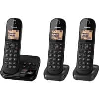 Panasonic Triple Cordless DECT Telephone with Answering Machine KX-TGC423EB Black Pack of 3