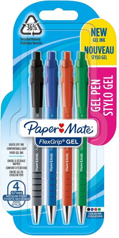 Papermate FlexGrip Ultra Retractable Gel Pen Assorted 0.7 mm Medium Rollerball Non Refillable Pack of 4