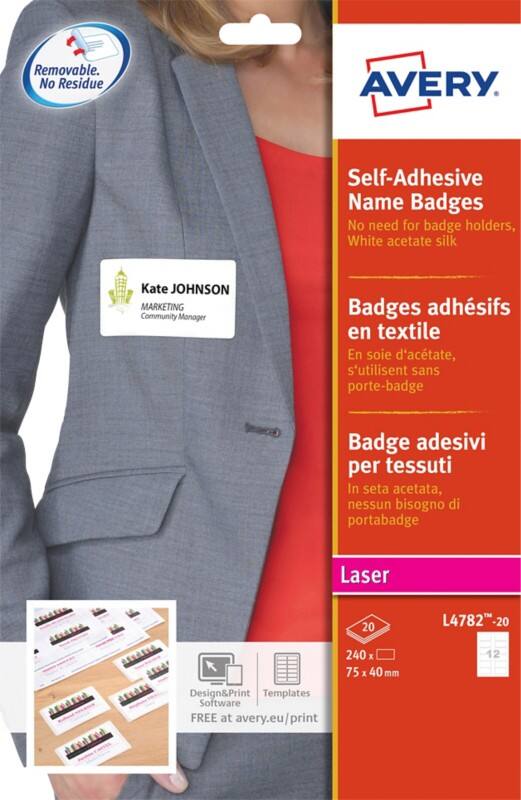 Avery Self Adhesive Name Badge 74 x 40mm 20 sheets of 12 Badges