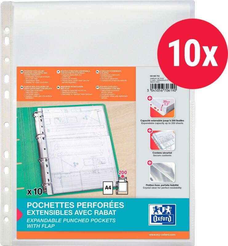 OXFORD Expanding Folder  A4 Clear Transparent PP (Polypropylene) Pack of 10