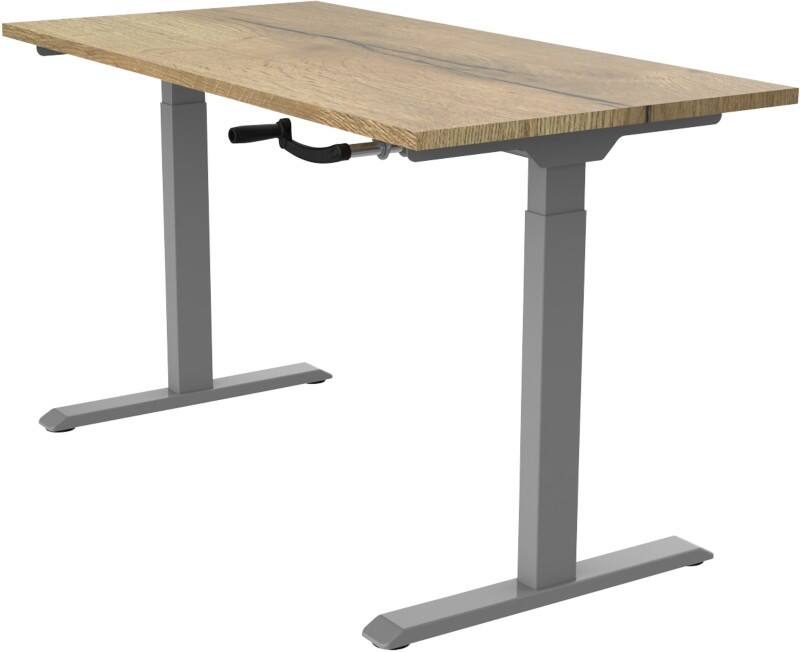 euroseats Crank Sit Stand Desk Rectangular Oak T-Foot 1,400 (W) x 800 (D) x 1,190 (H) mm Metal