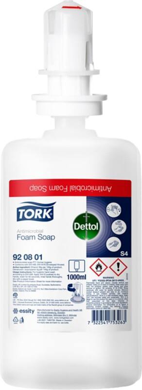Dettol S4 Hand Soap Foam Antibacterial Antimicrobial Transparent 1 L Pack of 6