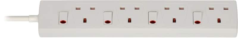 brennenstuhl 4-Way Extension Lead UK with Neon Indicator and 4 Switches 2m White