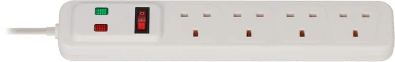 brennenstuhl 4-Way Extension Lead UK with Surge Protection and Neon Indicator 2m White