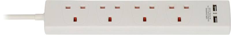 brennenstuhl 4-Way Extension Lead UK USB Slots 2m White