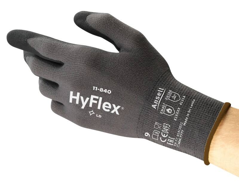 Ansell HyFlex Mechanical Protection Non-Disposable Handling Gloves Foam, Nitrile Size 10 Black 12 Pairs