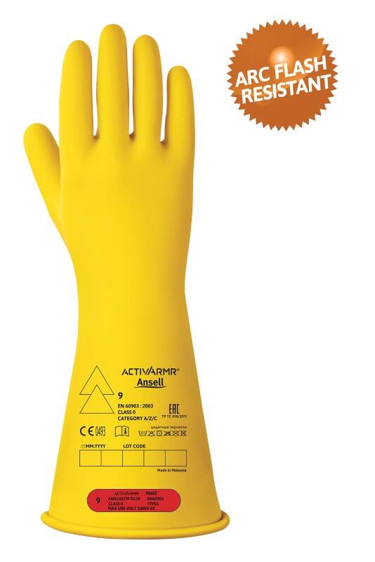 Ansell ActivArmr Electrical Non-Disposable Handling Gloves Latex, Rubber Size 10 Yellow 1 Pairs
