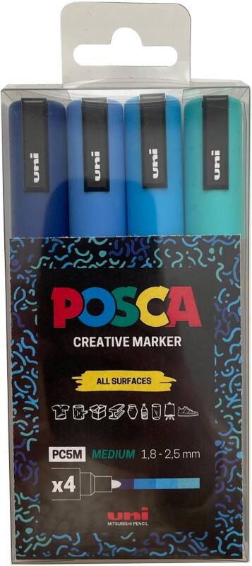POSCA PC-5M Permanent Paint Marker Assorted Medium Bullet  - 1.3 mm Pack of 4
