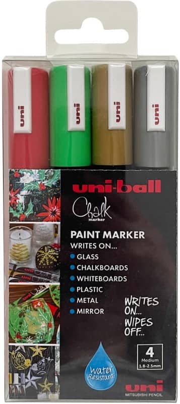 uni-ball PWE-5M CHRISTMAS Chalk Marker Assorted Medium Bullet 2.5 mm Pack of 4