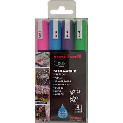uni-ball Chalk Marker PWE-5M PARTY Bullet 2.5 mm Green, Pink, Violet, Blue Pack of 4