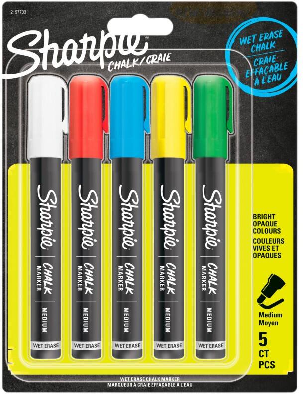 Sharpie 2157733 Chalk Markers Assorted Medium Bullet Pack of 5