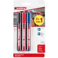 edding 300 Permanent Marker Medium Bullet 3 mm Assorted Refillable Water Resistant Pack of 3