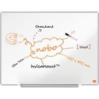 Nobo Impression Pro Wall Mountable Magnetic Whiteboard 1915401 Lacquered Steel Slim Aluminium Frame InvisaMount Mounting System 600 x 450 mm White