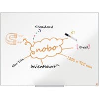 Nobo Impression Pro Wall Mountable Magnetic Whiteboard 1915403 Lacquered Steel Slim Aluminium Frame InvisaMount Mounting System 1200 x 900 mm White