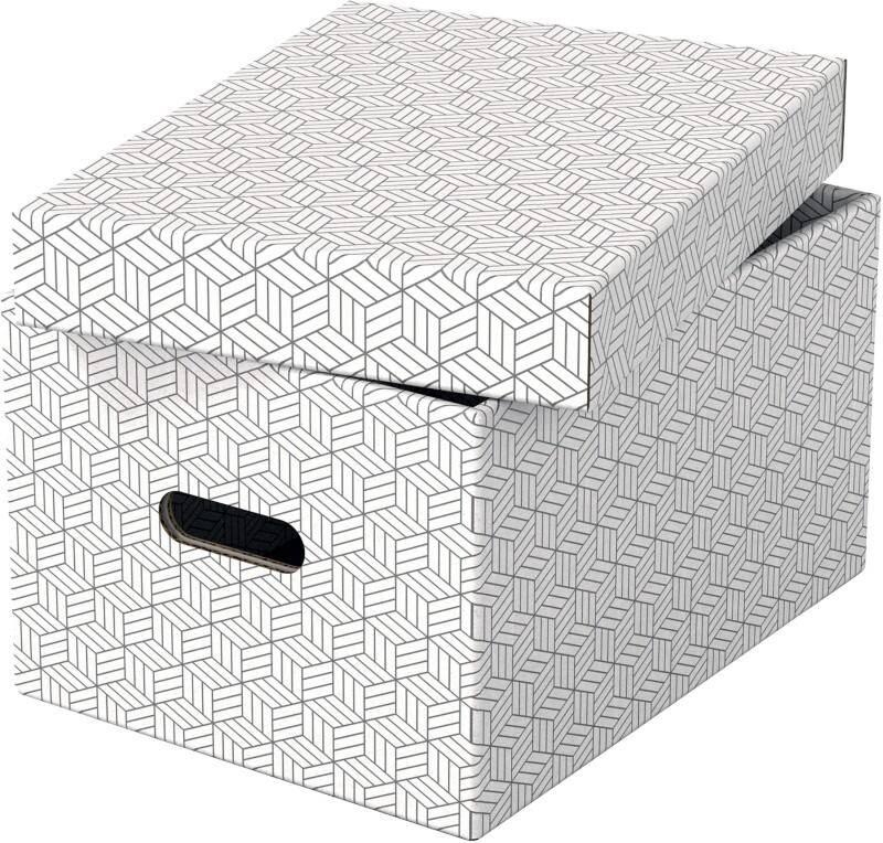 Esselte Home Storage Box 628282 Medium 100% Recycled Cardboard White 265 x 365 x 205 mm Pack of 3