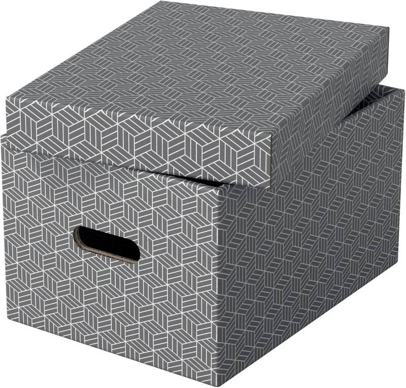 Esselte Home Storage Box 628283 Medium 100% Recycled Cardboard Grey 265 x 365 x 205 mm Pack of 3
