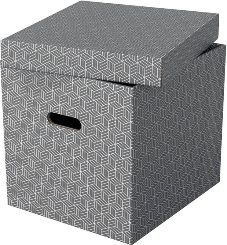 Esselte Home Storage Box 628289 Cube Large 100% Recycled Cardboard Grey 320 x 365 x 315 mm Pack of 3