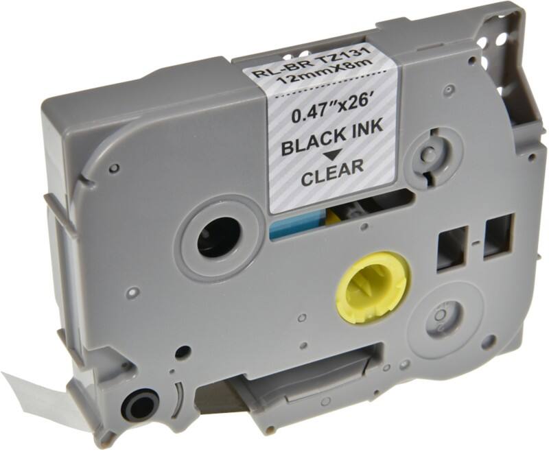 P-touch Label Tape Compatible Brother TZe-131 5BRT131-WT Adhesive Black on Transparent 12 mm x 8 m