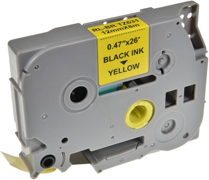 P-touch Label Tape Compatible Brother TZe-631 5BRT631-WT Adhesive Black on Yellow 12 mm x 8 m