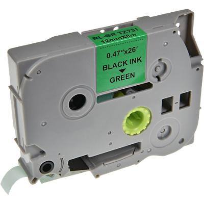 P-touch Label Tape Compatible Brother TZE731 5BRT731-WT Adhesive Black on Green 12 mm x 8 m