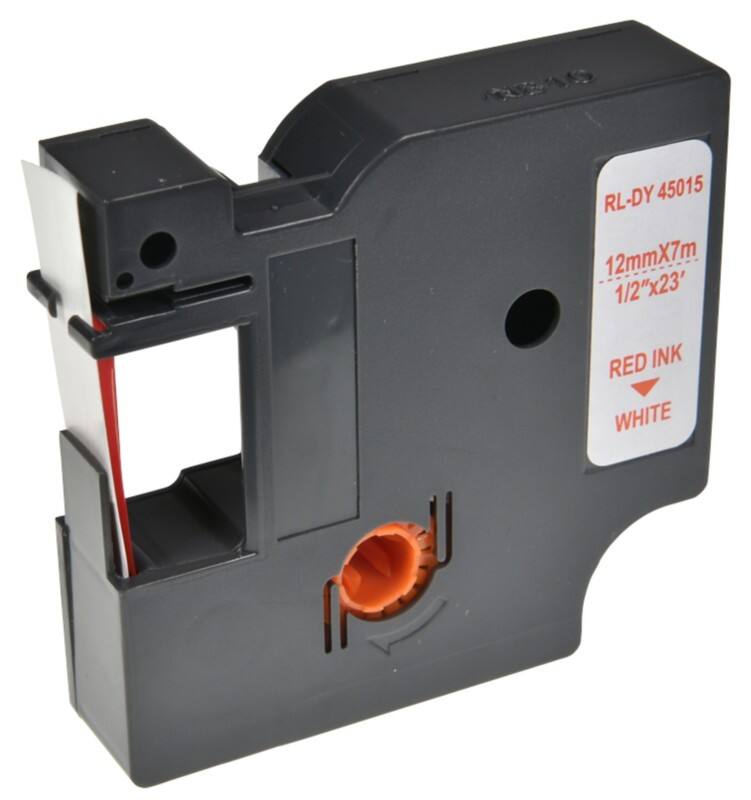 D1 S0720550 / 45015 Compatible Dymo Label Tape Self Adhesive Red Print on White 12 mm x 7m