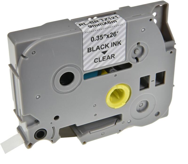 P-Touch Label Tape Compatible Brother TZe-121 5T121-WT Adhesive Black on Transparent 9 mm x 8 m