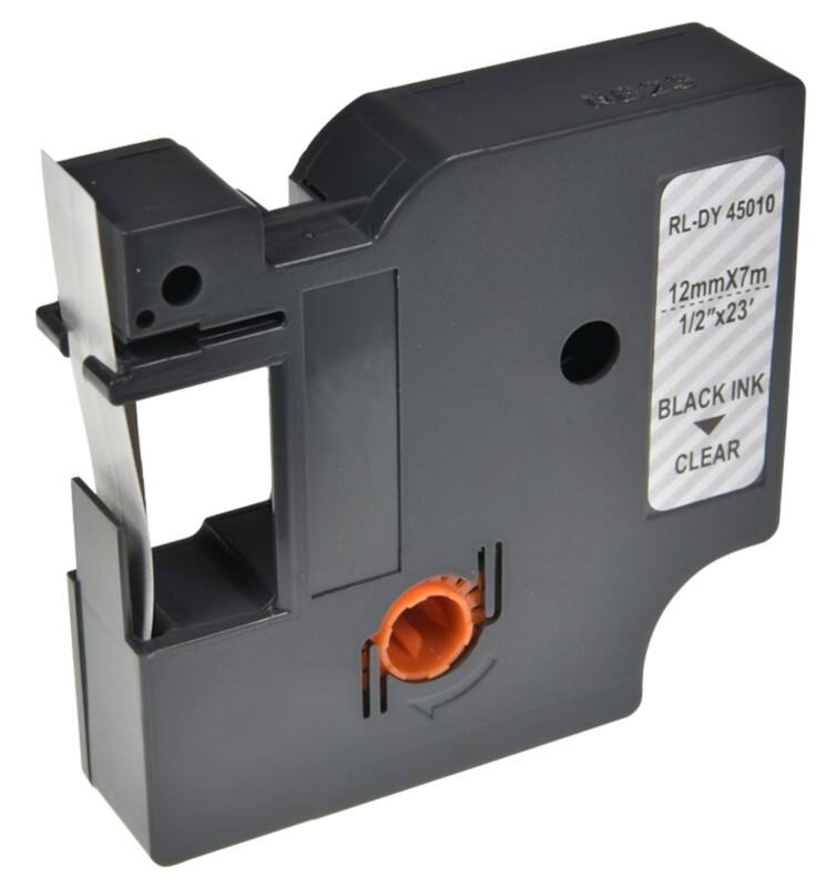 D1 S0720500 / 45010 Compatible Dymo Label Tape Self Adhesive Black Print on Clear 12 mm x 7m