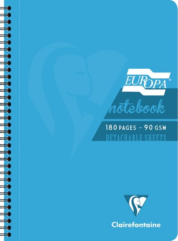 Europa Notebook 5802Z A4 Ruled Spiral Bound Side Bound Cardboard Hardback Blue Perforated 180 Pages