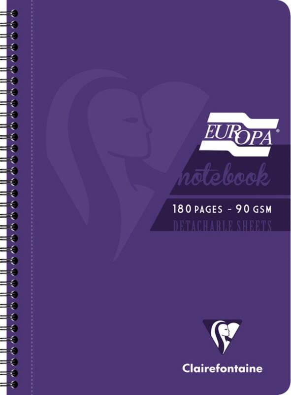Europa Notebook 5803Z A4 Ruled Spiral Bound Side Bound Cardboard Hardback Purple Perforated 180 Pages