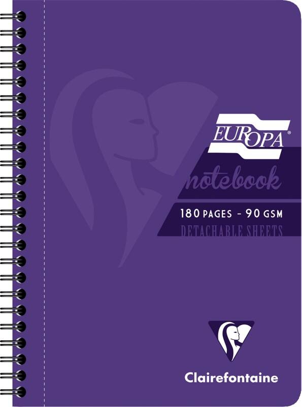 Europa Notebook 5813Z A5 Ruled Spiral Bound Side Bound Cardboard Hardback Purple Perforated 180 Pages