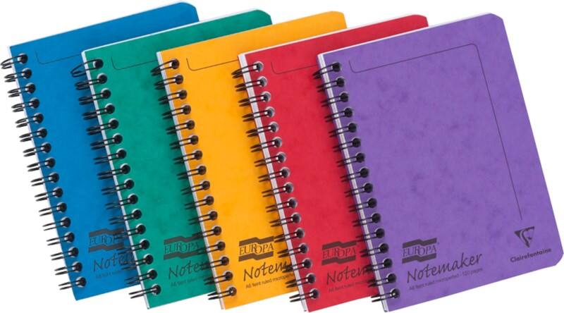 Europa Notebook 482/1138Z A6 Ruled Spiral Bound Side Bound Pressboard Hardback Multicolour Perforated 120 Pages Pack of 10