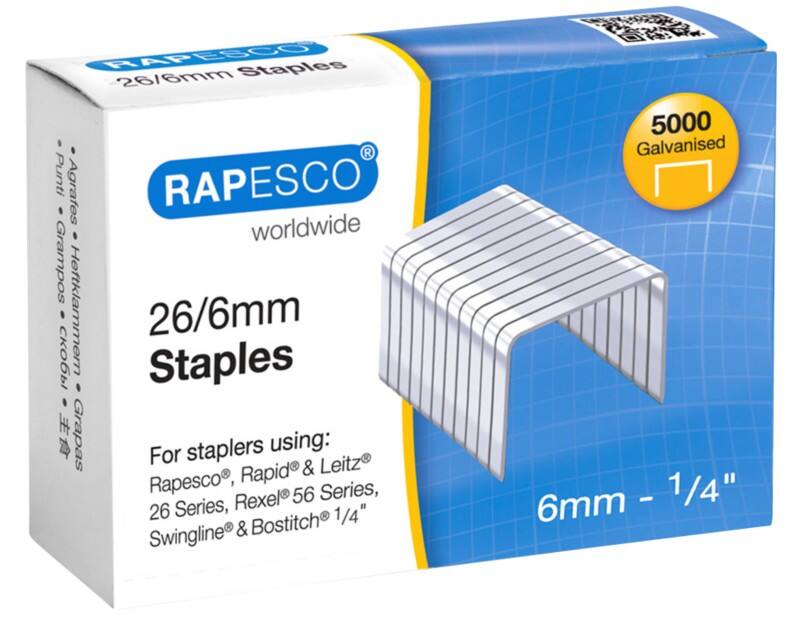 Rapesco Staples 26/6 S11662Z3 Steel Silver Pack of 5000 Staples