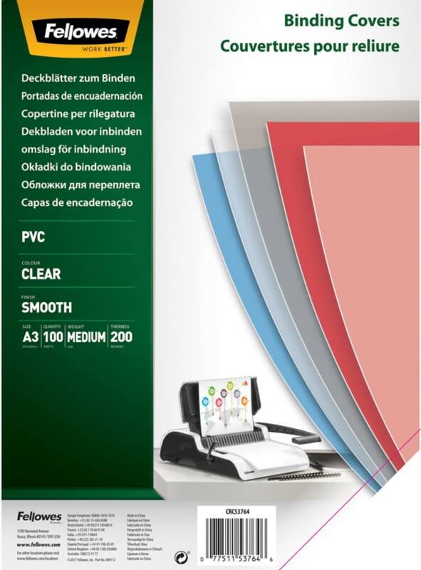 Fellowes Binding Cover A3 PVC (Polyvinyl Chloride) Transparent Pack of 100