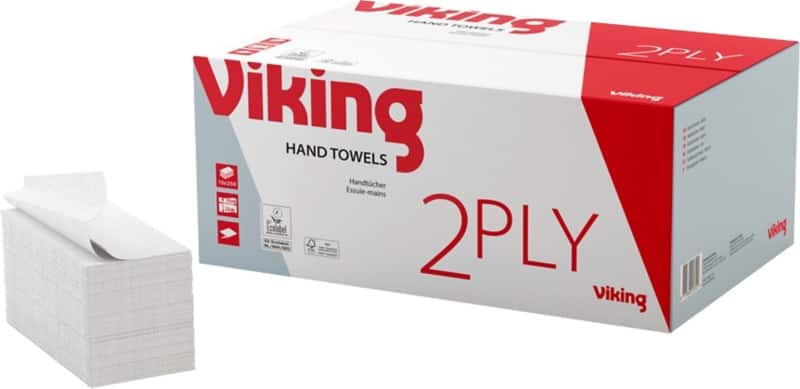 Viking Hand Towel V-fold White 2 Ply 1185069 250 Sheets Pack of 15