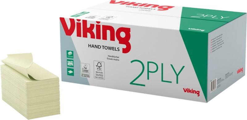 Viking 100% Recycled Hand Towel V-fold Green 2 Ply 1185070 250 Sheets Pack of 15