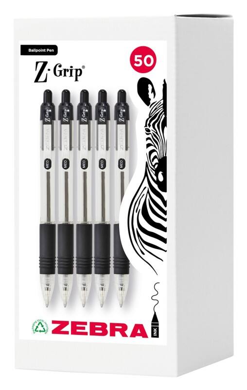 Zebra Z-Grip 2757 Ballpoint Pen Black 0.5 mm Medium Ballpoint Non Refillable Pack of 50